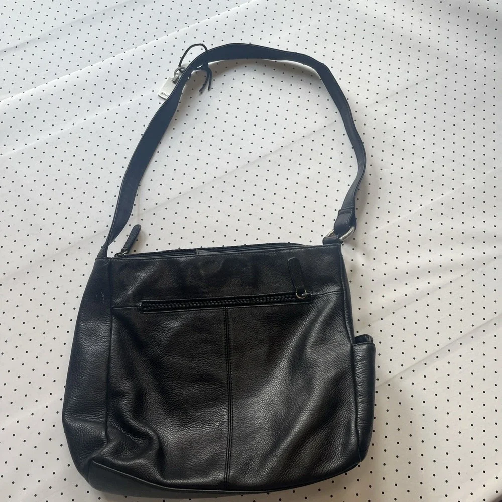 Rolfs Genuine Leather Black Shoulder Bag Purse Cowhide Hobo Organizer Zip Pocket